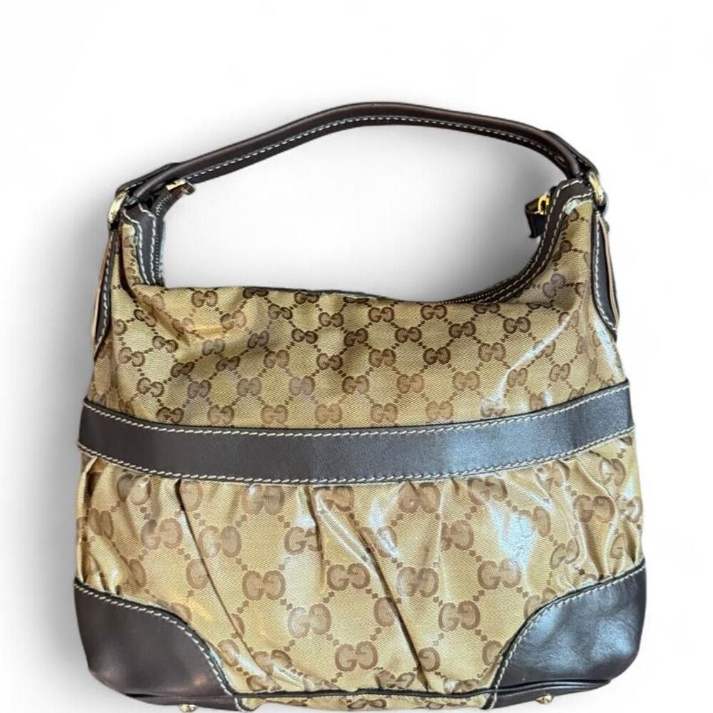 Gucci GG Crystal Mix Hobo Bag Brown Monogram Coated Canvas Leather Shoulder